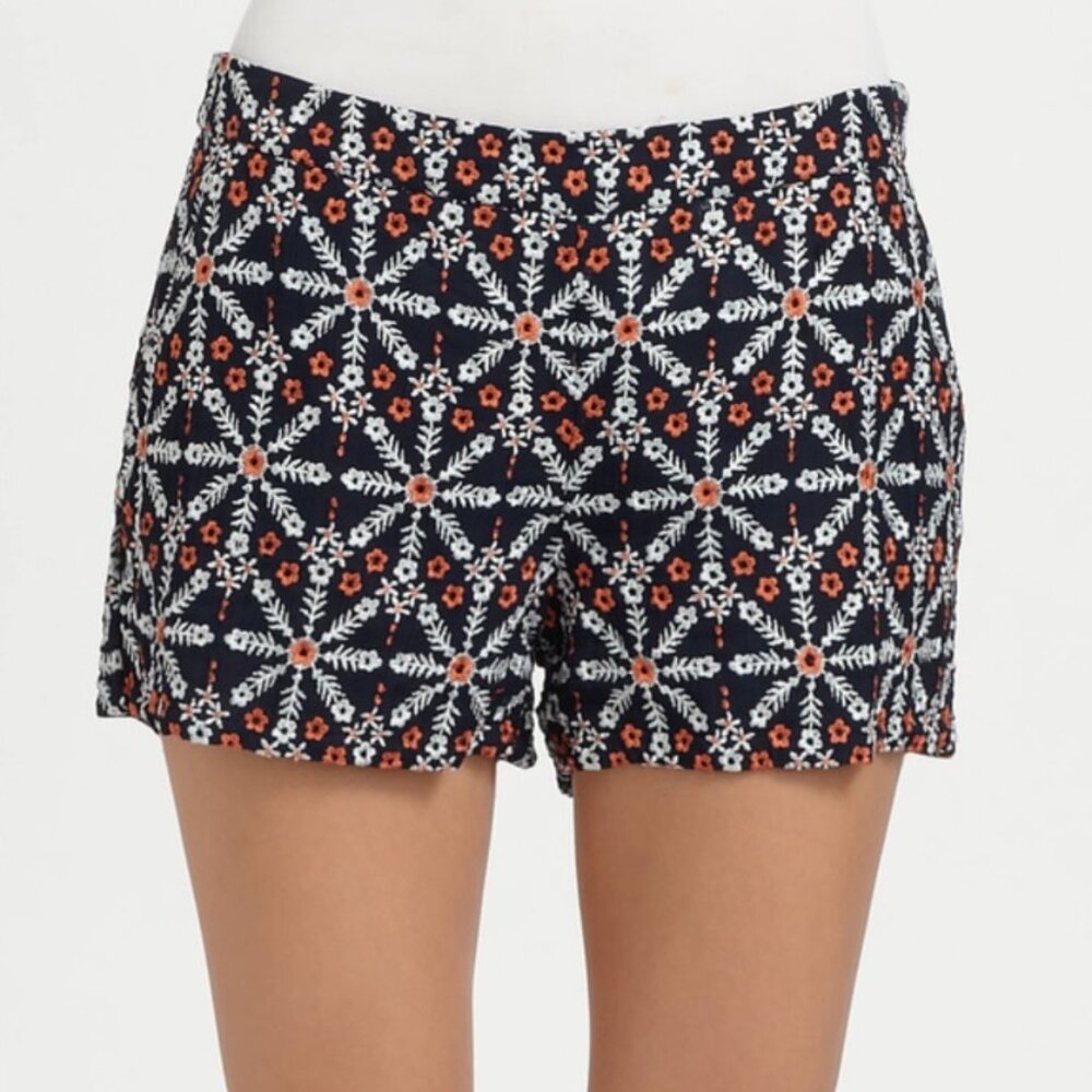 JOIE Jacobella Embroidered Shorts Navy Orange White Floral Size 2 NWT